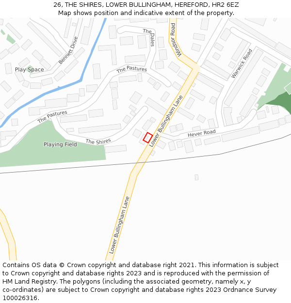 26, THE SHIRES, LOWER BULLINGHAM, HEREFORD, HR2 6EZ: Location map and indicative extent of plot