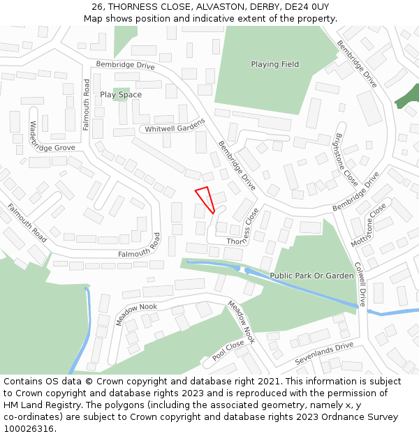 26, THORNESS CLOSE, ALVASTON, DERBY, DE24 0UY: Location map and indicative extent of plot
