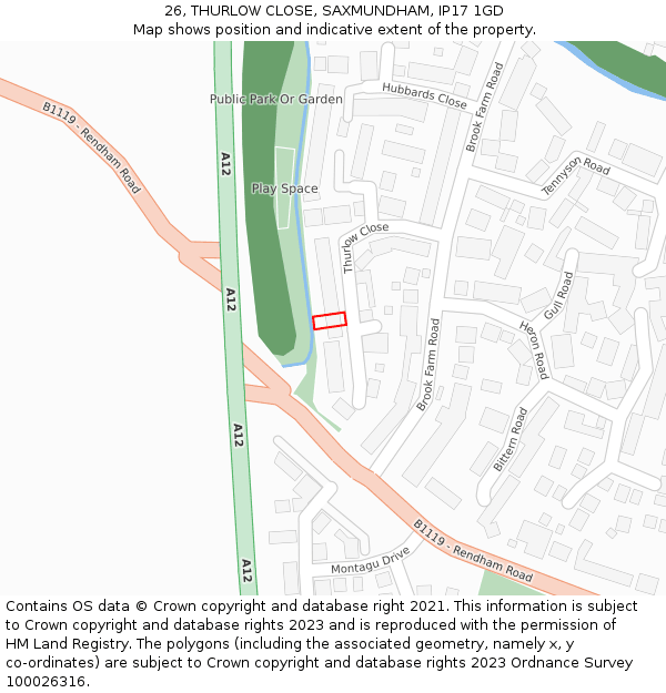 26, THURLOW CLOSE, SAXMUNDHAM, IP17 1GD: Location map and indicative extent of plot