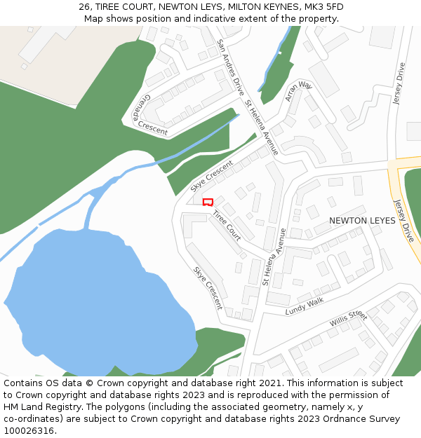 26, TIREE COURT, NEWTON LEYS, MILTON KEYNES, MK3 5FD: Location map and indicative extent of plot