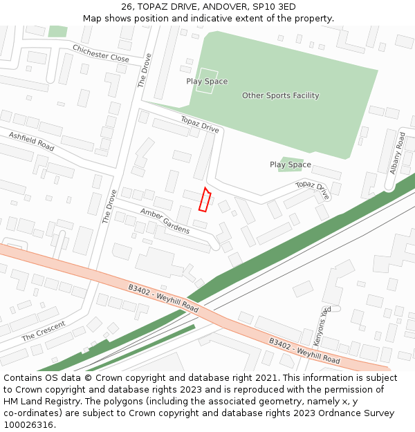 26, TOPAZ DRIVE, ANDOVER, SP10 3ED: Location map and indicative extent of plot
