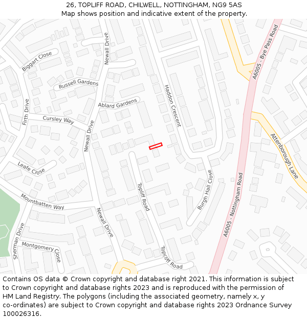 26, TOPLIFF ROAD, CHILWELL, NOTTINGHAM, NG9 5AS: Location map and indicative extent of plot