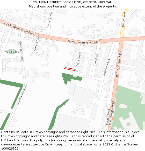 26, TRENT STREET, LONGRIDGE, PRESTON, PR3 2AH: Location map and indicative extent of plot