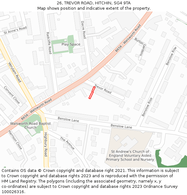 26, TREVOR ROAD, HITCHIN, SG4 9TA: Location map and indicative extent of plot
