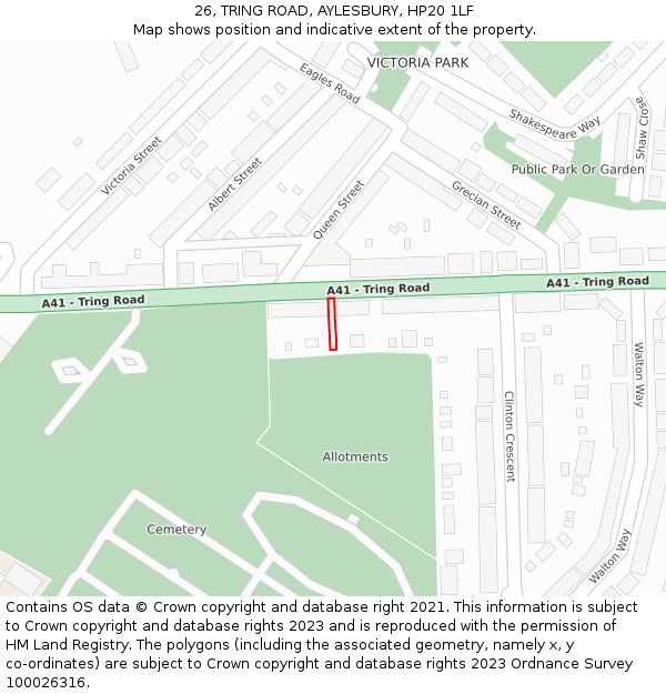 26, TRING ROAD, AYLESBURY, HP20 1LF: Location map and indicative extent of plot