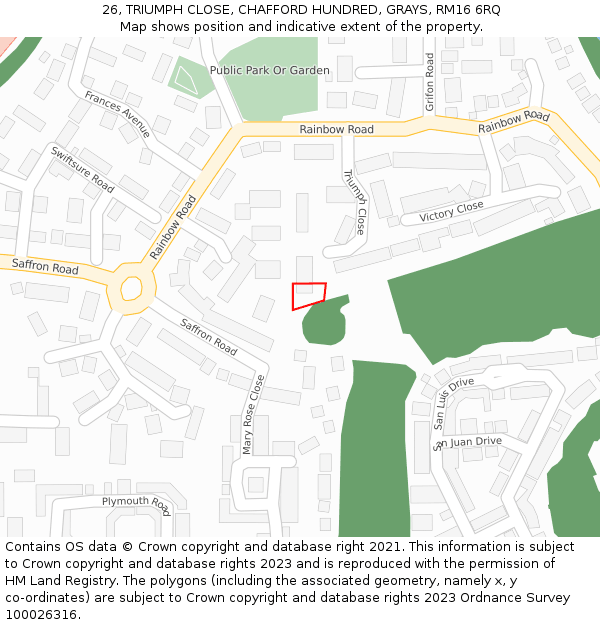 26, TRIUMPH CLOSE, CHAFFORD HUNDRED, GRAYS, RM16 6RQ: Location map and indicative extent of plot