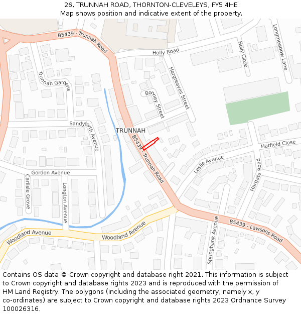 26, TRUNNAH ROAD, THORNTON-CLEVELEYS, FY5 4HE: Location map and indicative extent of plot