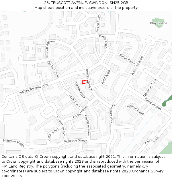 26, TRUSCOTT AVENUE, SWINDON, SN25 2GR: Location map and indicative extent of plot