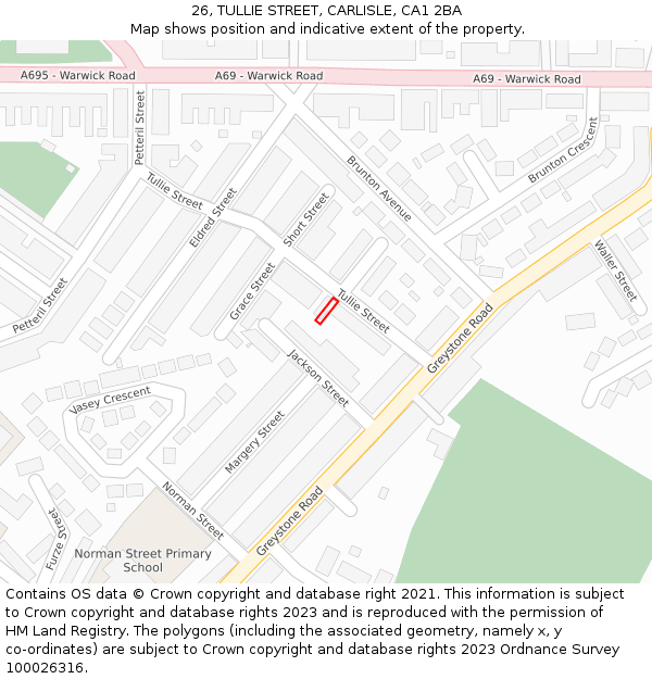 26, TULLIE STREET, CARLISLE, CA1 2BA: Location map and indicative extent of plot