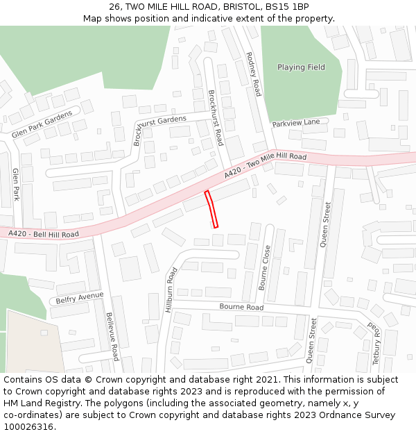26, TWO MILE HILL ROAD, BRISTOL, BS15 1BP: Location map and indicative extent of plot