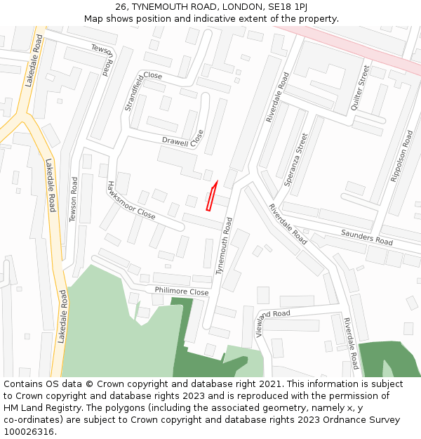 26, TYNEMOUTH ROAD, LONDON, SE18 1PJ: Location map and indicative extent of plot