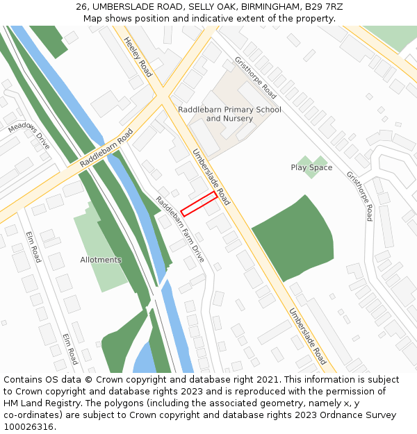 26, UMBERSLADE ROAD, SELLY OAK, BIRMINGHAM, B29 7RZ: Location map and indicative extent of plot