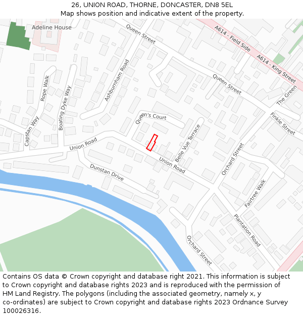 26, UNION ROAD, THORNE, DONCASTER, DN8 5EL: Location map and indicative extent of plot