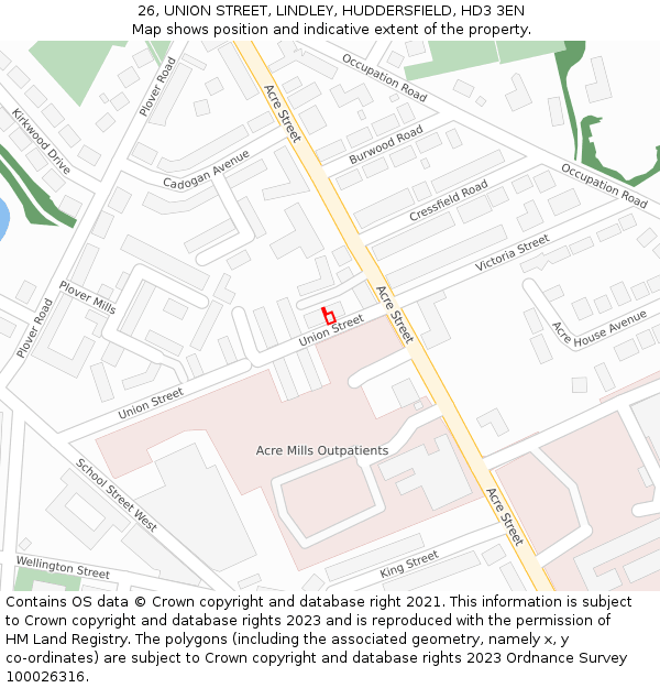 26, UNION STREET, LINDLEY, HUDDERSFIELD, HD3 3EN: Location map and indicative extent of plot