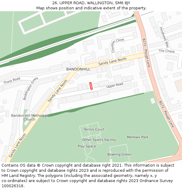 26, UPPER ROAD, WALLINGTON, SM6 8JY: Location map and indicative extent of plot