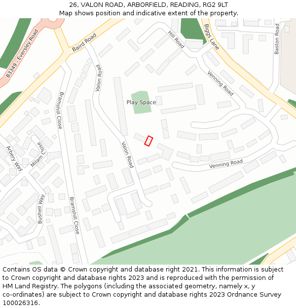 26, VALON ROAD, ARBORFIELD, READING, RG2 9LT: Location map and indicative extent of plot