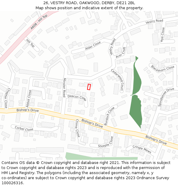 26, VESTRY ROAD, OAKWOOD, DERBY, DE21 2BL: Location map and indicative extent of plot