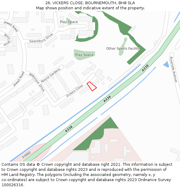 26, VICKERS CLOSE, BOURNEMOUTH, BH8 0LA: Location map and indicative extent of plot