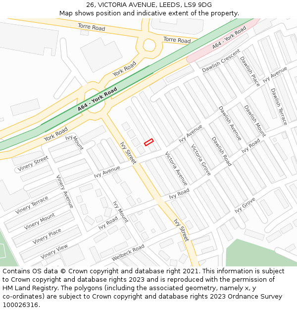 26, VICTORIA AVENUE, LEEDS, LS9 9DG: Location map and indicative extent of plot