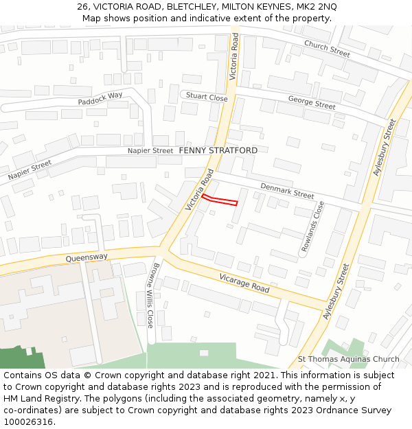 26, VICTORIA ROAD, BLETCHLEY, MILTON KEYNES, MK2 2NQ: Location map and indicative extent of plot