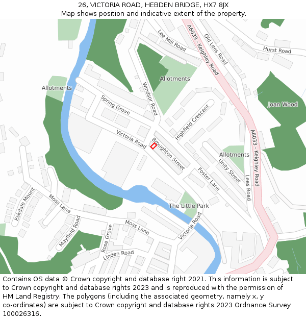 26, VICTORIA ROAD, HEBDEN BRIDGE, HX7 8JX: Location map and indicative extent of plot