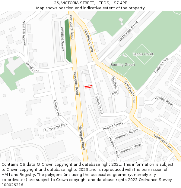 26, VICTORIA STREET, LEEDS, LS7 4PB: Location map and indicative extent of plot
