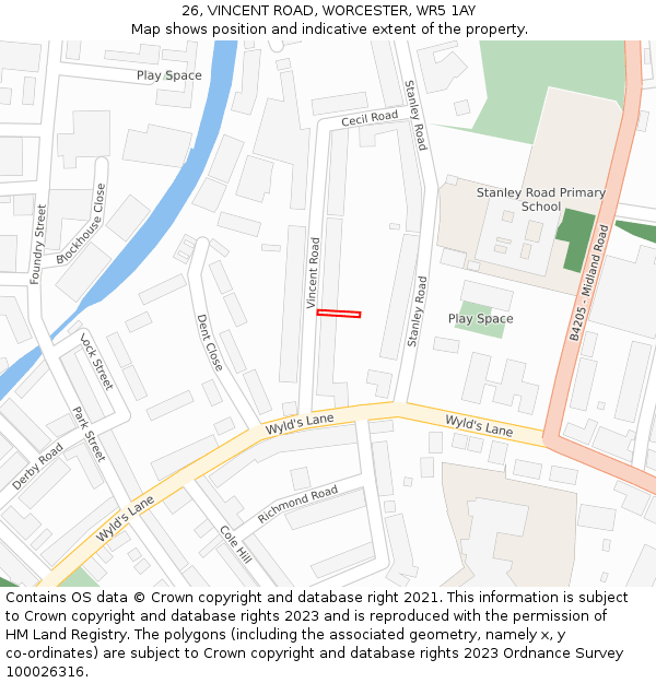 26, VINCENT ROAD, WORCESTER, WR5 1AY: Location map and indicative extent of plot