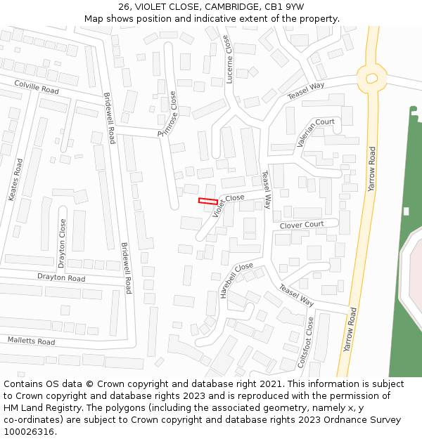 26, VIOLET CLOSE, CAMBRIDGE, CB1 9YW: Location map and indicative extent of plot
