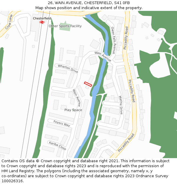 26, WAIN AVENUE, CHESTERFIELD, S41 0FB: Location map and indicative extent of plot