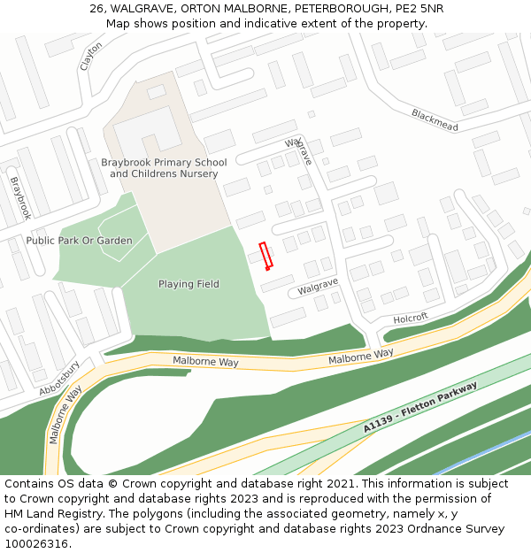26, WALGRAVE, ORTON MALBORNE, PETERBOROUGH, PE2 5NR: Location map and indicative extent of plot