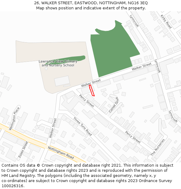 26, WALKER STREET, EASTWOOD, NOTTINGHAM, NG16 3EQ: Location map and indicative extent of plot