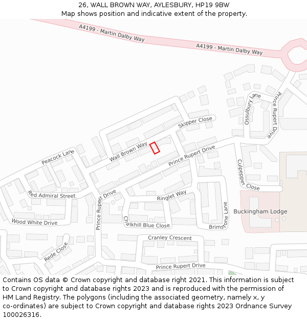 26, WALL BROWN WAY, AYLESBURY, HP19 9BW: Location map and indicative extent of plot