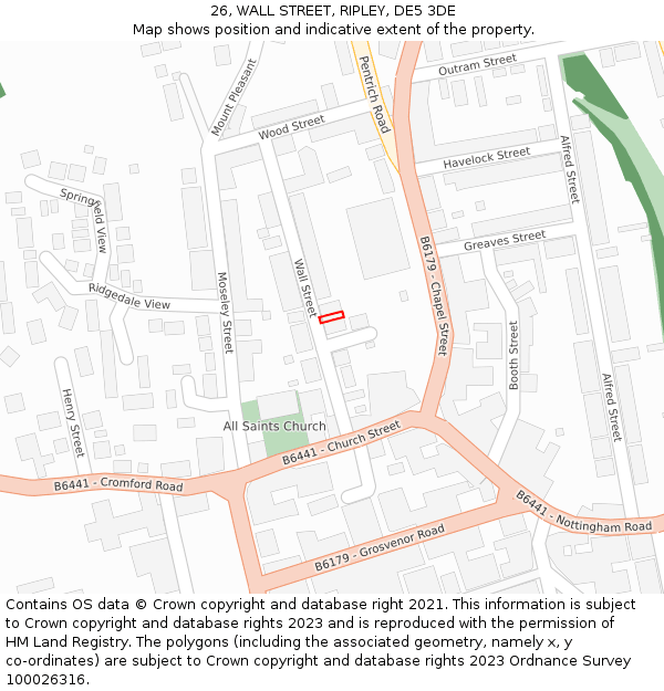 26, WALL STREET, RIPLEY, DE5 3DE: Location map and indicative extent of plot