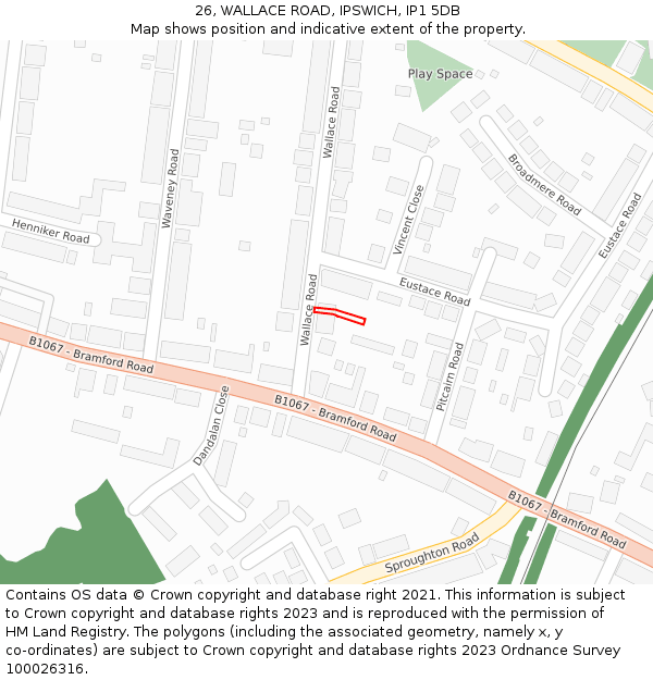 26, WALLACE ROAD, IPSWICH, IP1 5DB: Location map and indicative extent of plot
