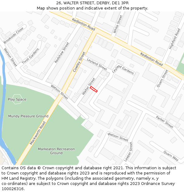 26, WALTER STREET, DERBY, DE1 3PR: Location map and indicative extent of plot