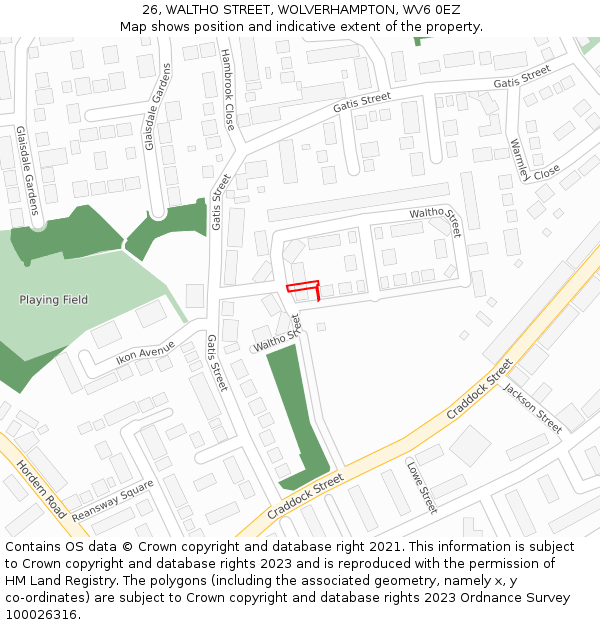 26, WALTHO STREET, WOLVERHAMPTON, WV6 0EZ: Location map and indicative extent of plot