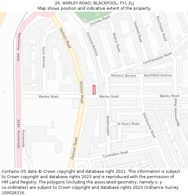 26, WARLEY ROAD, BLACKPOOL, FY1 2LJ: Location map and indicative extent of plot