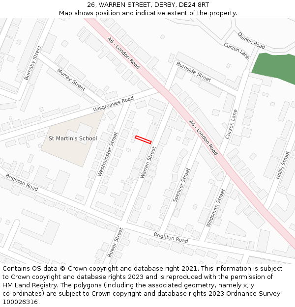 26, WARREN STREET, DERBY, DE24 8RT: Location map and indicative extent of plot
