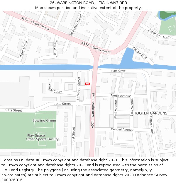 26, WARRINGTON ROAD, LEIGH, WN7 3EB: Location map and indicative extent of plot