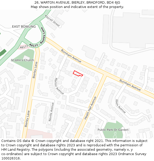 26, WARTON AVENUE, BIERLEY, BRADFORD, BD4 6JG: Location map and indicative extent of plot
