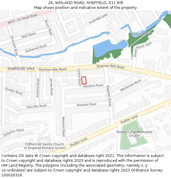 26, WAYLAND ROAD, SHEFFIELD, S11 8YE: Location map and indicative extent of plot