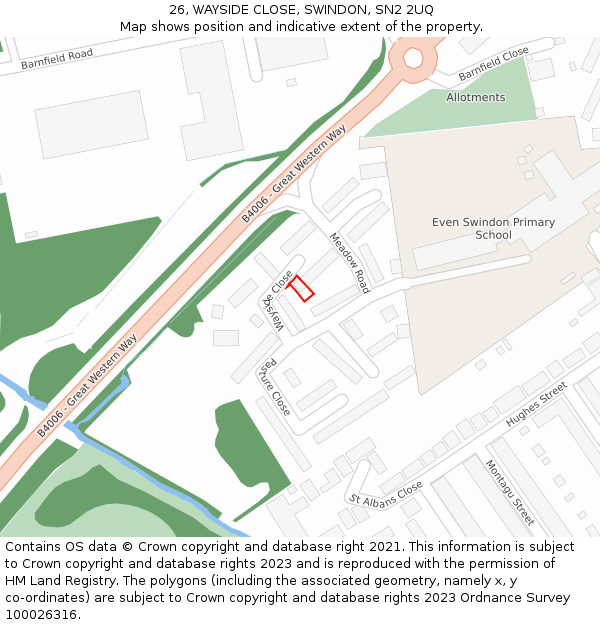 26, WAYSIDE CLOSE, SWINDON, SN2 2UQ: Location map and indicative extent of plot
