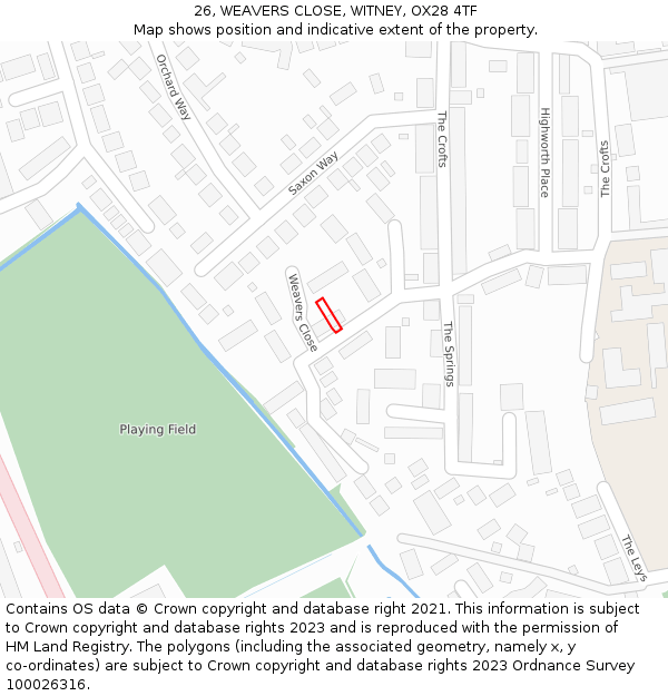 26, WEAVERS CLOSE, WITNEY, OX28 4TF: Location map and indicative extent of plot