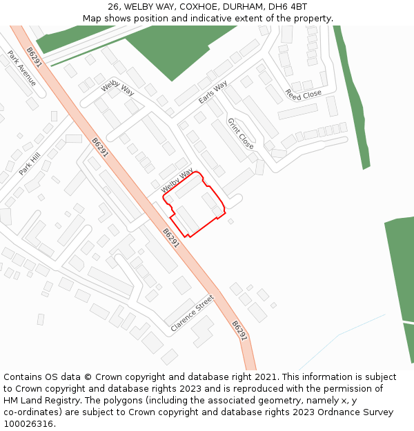 26, WELBY WAY, COXHOE, DURHAM, DH6 4BT: Location map and indicative extent of plot