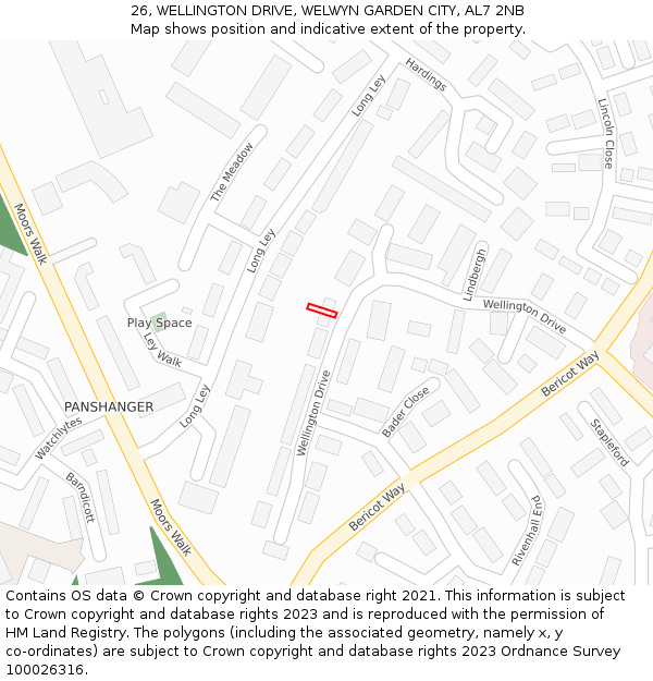 26, WELLINGTON DRIVE, WELWYN GARDEN CITY, AL7 2NB: Location map and indicative extent of plot