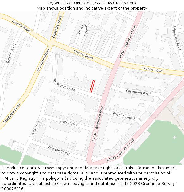 26, WELLINGTON ROAD, SMETHWICK, B67 6EX: Location map and indicative extent of plot