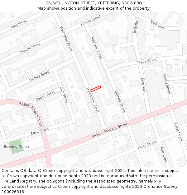 26, WELLINGTON STREET, KETTERING, NN16 8RQ: Location map and indicative extent of plot