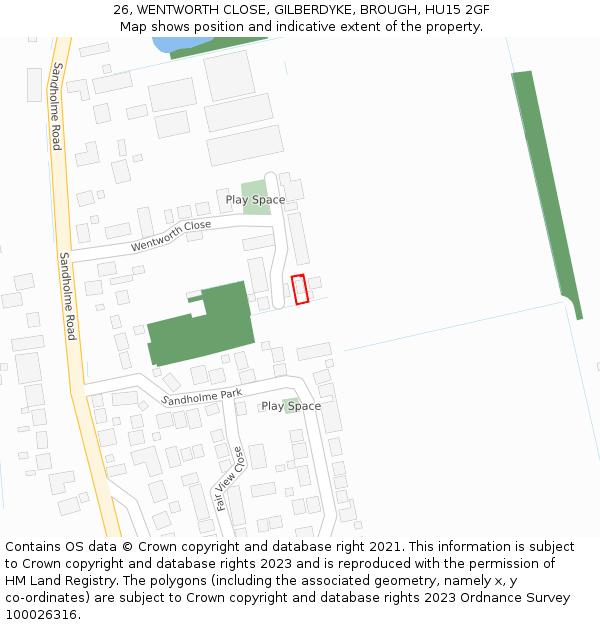26, WENTWORTH CLOSE, GILBERDYKE, BROUGH, HU15 2GF: Location map and indicative extent of plot