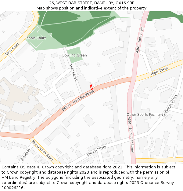 26, WEST BAR STREET, BANBURY, OX16 9RR: Location map and indicative extent of plot