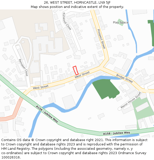 26, WEST STREET, HORNCASTLE, LN9 5JF: Location map and indicative extent of plot